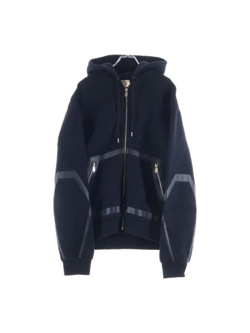 Hermes 23 AW Wool Cashmere Trim Zip Up Hoodie Black